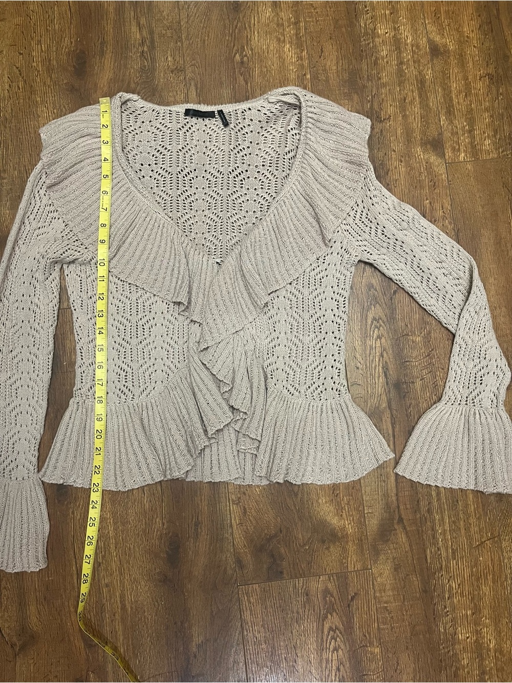 Daisy Fuentes Pointelle ruffle open-front cardigan sweater - Picture 6 of 6